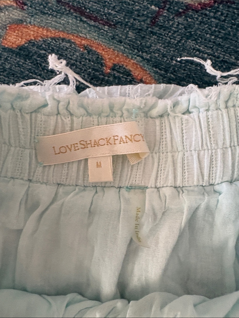 Super cute LoveShackFancy tiered heritage skirt in minty blue wash M - Picture 2 of 6